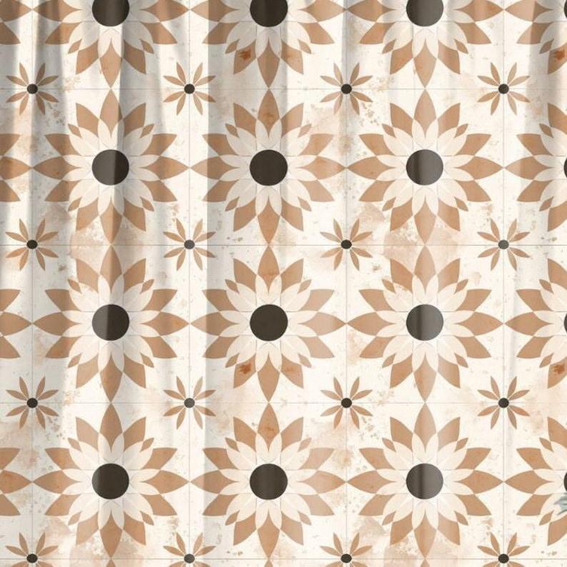 Neutraler Beiger Boho-Duschvorhang, Mid-Century Modern, Neutraler Duschvorhang, Minimalistische Badezimmerdekoration