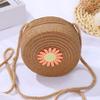 Children Shoulder Bag Straw Woven Flower Decor Pastoral Style Crossbody Bag Zipper