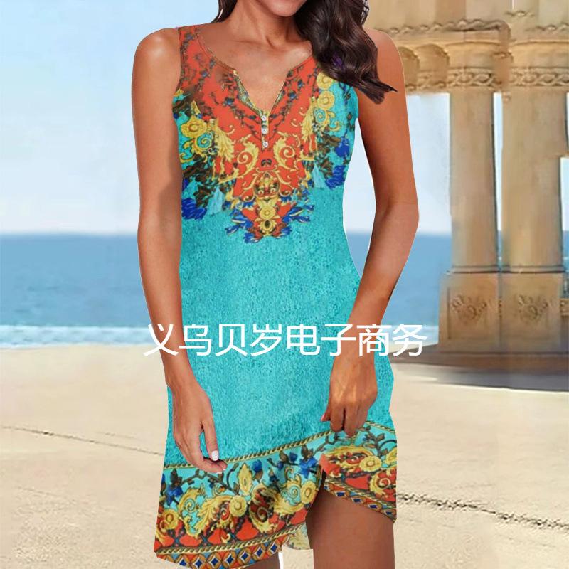 Summer New Printed Suspender Women's Fashion Comfortable Collar Sleeveless Dress