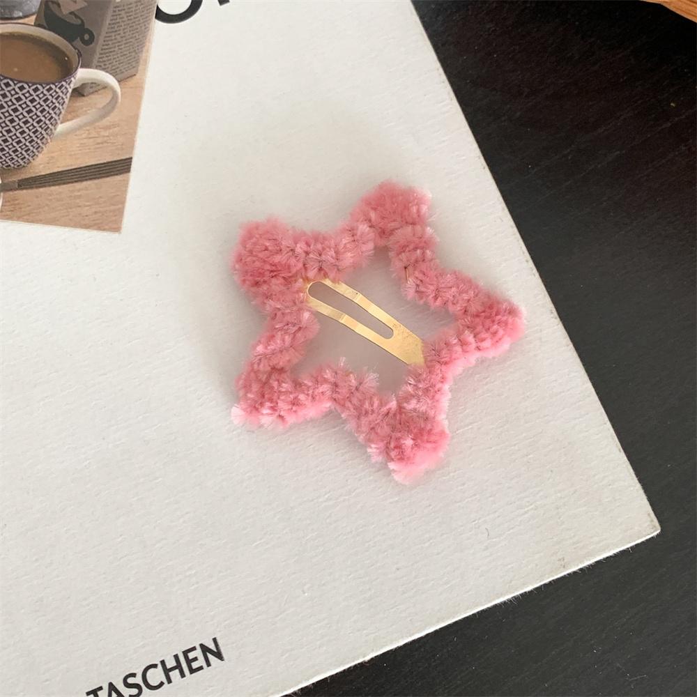 Fashion Y2k Cute Sweet Candy Color Plush Furry Star Hair Clips For Women Girls Trendy BB Clip Hairpin Barrettes Hair Accessories