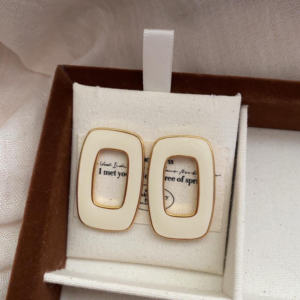 Simple Rectangular Noble Luxury Drop Glaze Stud Earrings Versatile Fashion Earrings Niche Design High-End Temperament Earrings