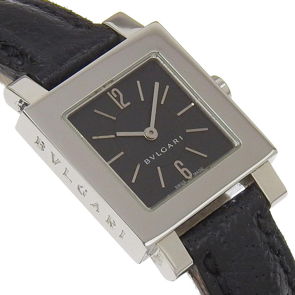 Bvlgari Quadrat Watches SQ22SL blackDial Stainless Steel/Embossed Leather Quartz Analog Display Women Used