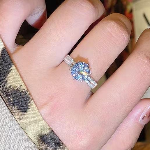 Diamond Ring Jewelry Anti-2 Carat Zircon Starlight Queen Micro Inlaid Six-Claw Open Ring Women'S Jewelry