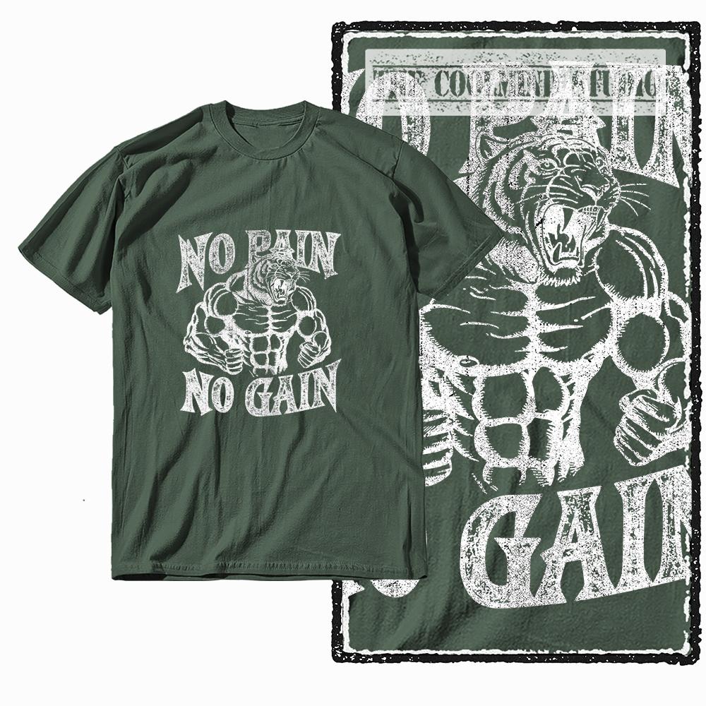 Coolmind Z1063 100% Cotton no pain no gain tiger Exclusive Graphic Men T shirt Cotton men tshirt for men tee shirt