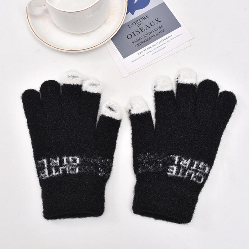 New Autumn and Winter Knitted Plush Gloves Warm and Thickened Finger Gloves