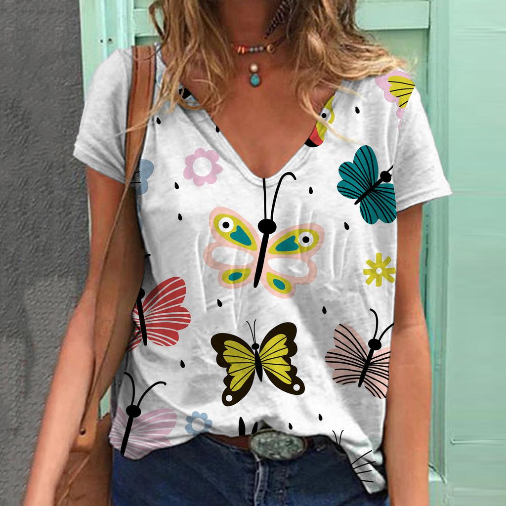 Sommer Damen Schmetterling Kurzarm T-Shirt 3D Gedrucktes T-Shirt Mode All Match Damen Tops