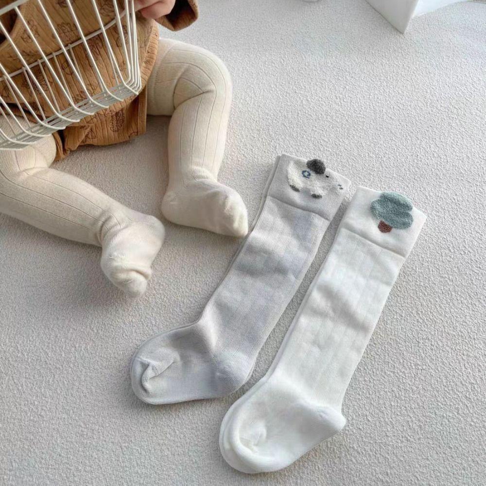 3Pairs Y2k Calf Socks Baby Stripe Cartoon Tree Children's Cotton Stockings Korean Style Cotton Baby Middle Tube Socks Newborn