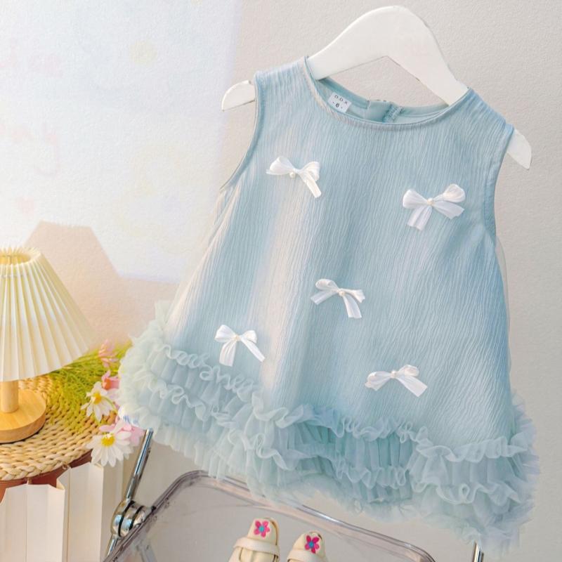 Children's Summer Sleeveless Dress Baby Girl Bow Tulle Fashion Dress Fit 0-6 Years  Baby Girl Birthday Party Dress