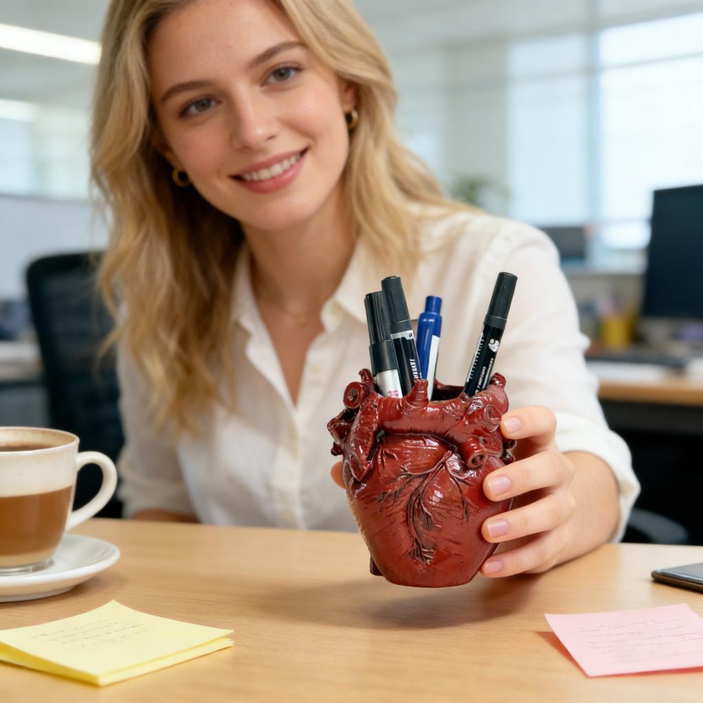 Miniatur herzförmiger Stifthalter, Harz-Dekoration zur Aufbewahrung auf dem Schreibtisch zu Hause, Make-up-Pinselhalter