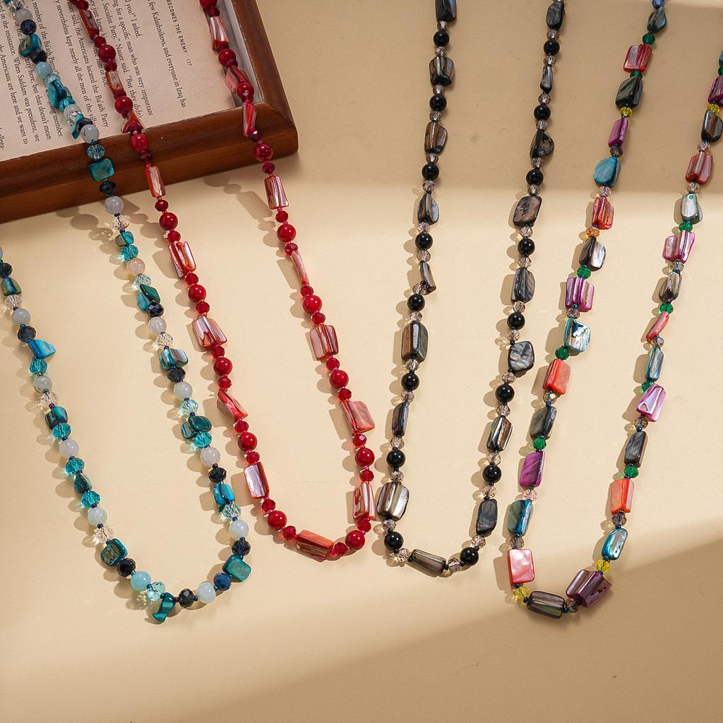 European and American shell crystal irregular beaded long stacked sweater chain holiday style personalized retro necklace