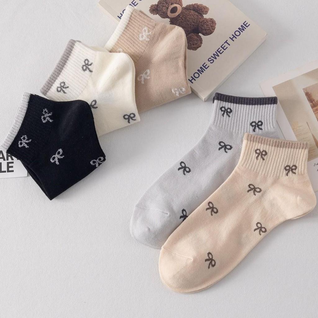 Spring/Summer Korean-Style Bow Knot Non-Slip Boat Socks - Coffee Color, Breathable, Low Cut.