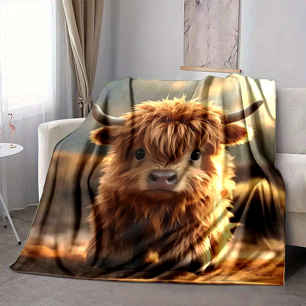 1Pc Highland Cow Adventure Blanket Soft And Comfortable Casual Warm Camping Travel Christmas Halloween Xmas Gift M924421