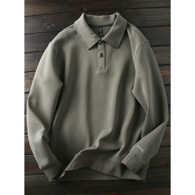 Large Sizes Availiable 360G Heavy Weight Air Cotton! Export Single Men Spring & Fall Loose Casual Polo Collar Sweater Long Sleeve Polo