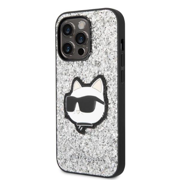 Etui Do iPhone 14 Pro Max Karl Lagerfeld Glitter Choupette Srebrne