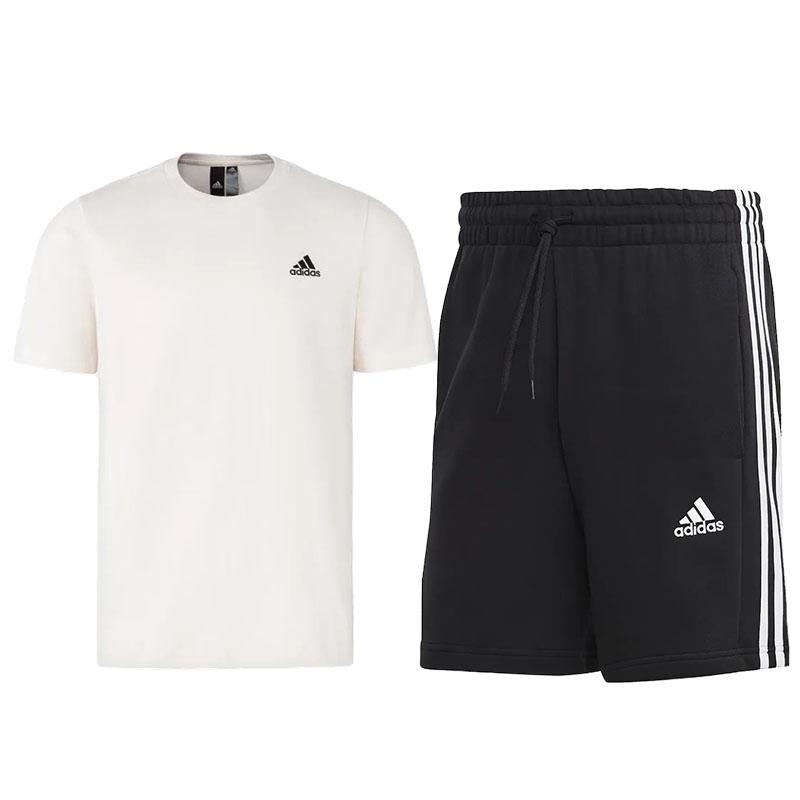 

Adidas High Street Minimalist Breathable Round Neck Short Sleeve T-Shirt With Logo Pattern Striped Shorts Casual Sports Set Unisex Sets IT4332+IC9435 M
