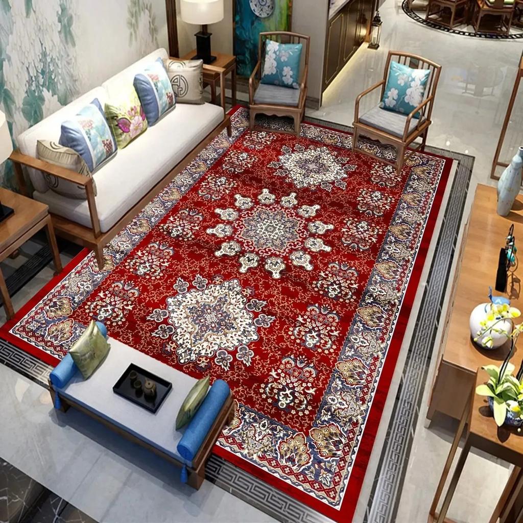 Persian Luxury Carpets Living Room Bedroom Kitchen Retro Red Home Decoration Rugs Soft Washable Non-slip Washroom Floor Mats