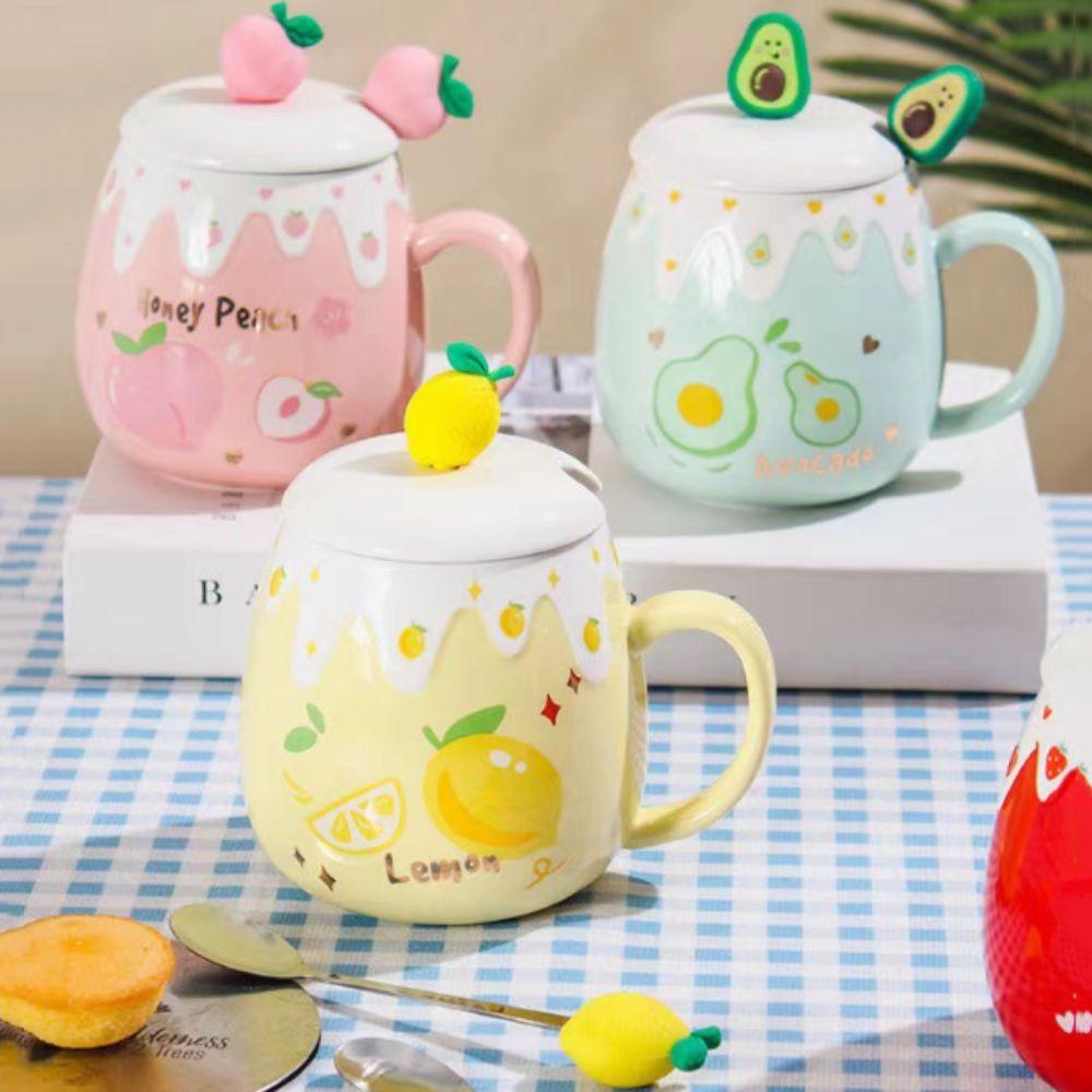 450ML Capacity Strawberry Mug Pink Color Ceramic Mug Cute Design Porcelain Mug Student Use