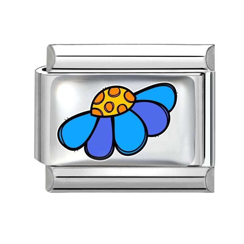 Y2K Dreamy Blue Purple Butterfly Tai Chi Flower Crab Bow Italian Charm Links Fit 9mm Stainless Steel Bracelet DIY Making Jewelry