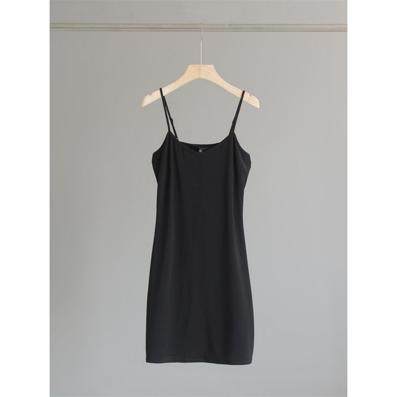 

Single Summer Thin with Shoulder-Straps Dress Stretch Knitting Ice Material Women s Skirt Chubby Girl Plus Size Black Slimming Mid-Length Dress Black 0