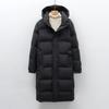 Solid Color White Goose Down Jacket Hooded Men and Women Couple Blue Medium and Long Thickened Coat