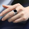 Bague Sceau Viking Punk Vintage pour Hommes Anneau de Doigt Large en Acier Titane Pierre Carrée Géométrique Noire Bijoux Ethniques Cadeau de Fête