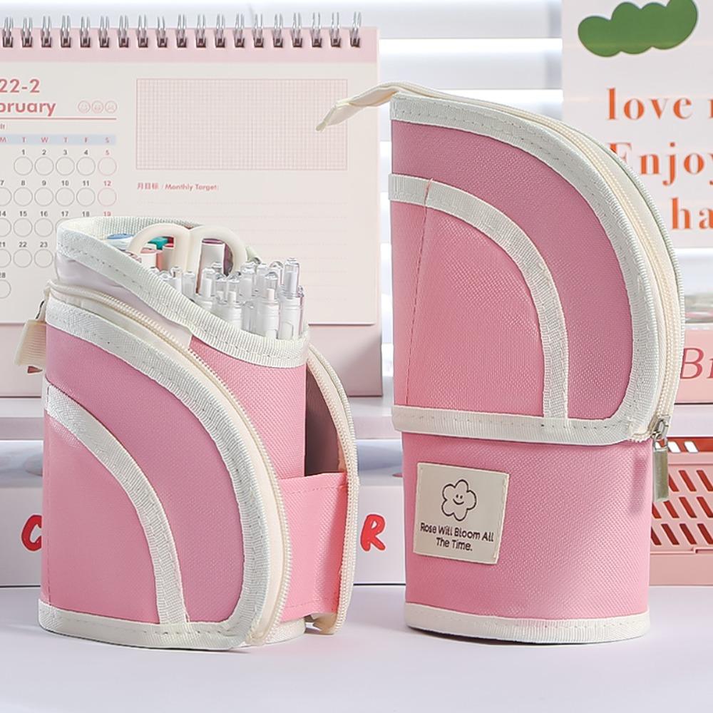 

2-in-1 Pencil Case Portable Standing Pen Holder High Quality Stationery Bag School Office рожевий