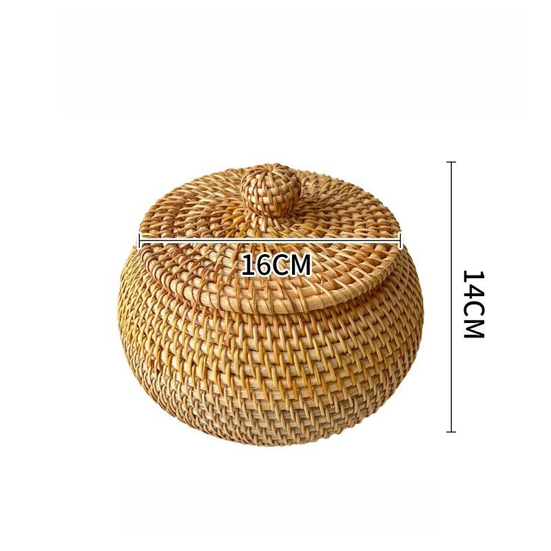 Various Desktop Decorations with Lids Snack Storage Boxes Autumn Rattan Circular Coffee Tables Remote Control Storage Boxes