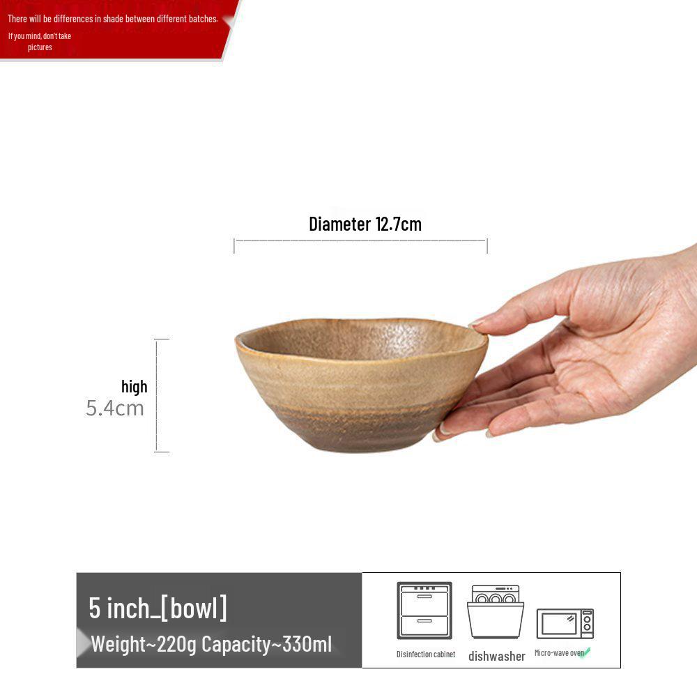 Japanese Retro Ceramic Irregular-Shape Bowl with Kiln-Changed Glaze - Ideal for Rice, Congee, or Noodles