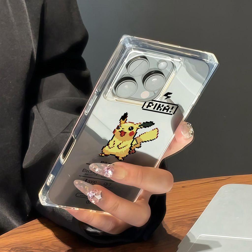 Clear Square Back Tube Case Protection For iPhone 12 13 16 ProMax 15 Plus 11 14 Pro Max Anti-Oxygen,Cute Pikachu Pattern Casing