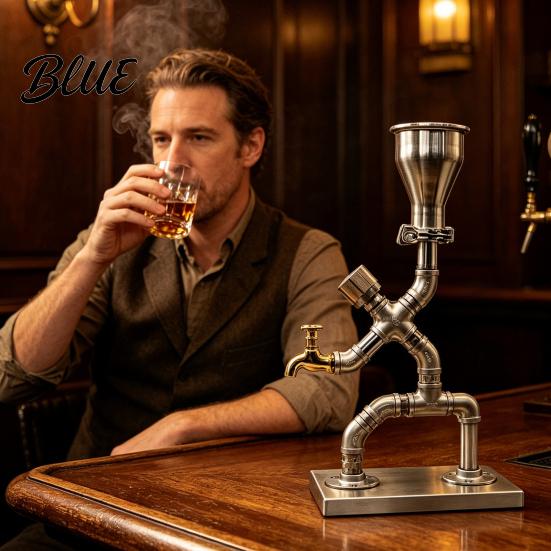 Metal Wine Accessory Vintage Industrial Dispenser Pipe Liquor Dispenser with Brass Tap Countertop Unique Spirit Whiskey Vodka Stand Home