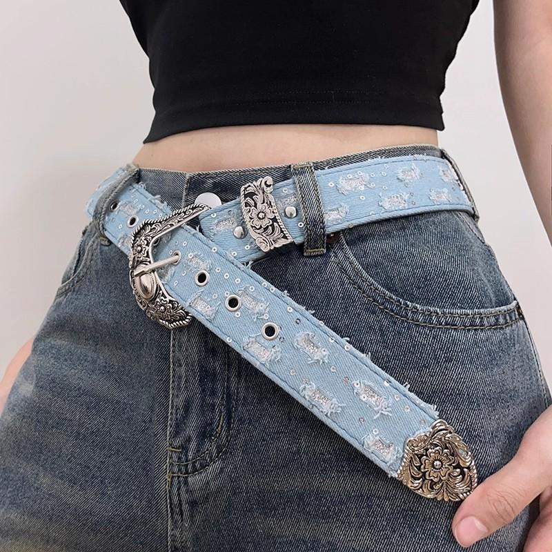 Y2K Luxury Design Versatile Hollowed Belt Vintage Wide Leather Belt Punk Denim Skirt Paired Harajuku Hot Girls Waistband Decor синий