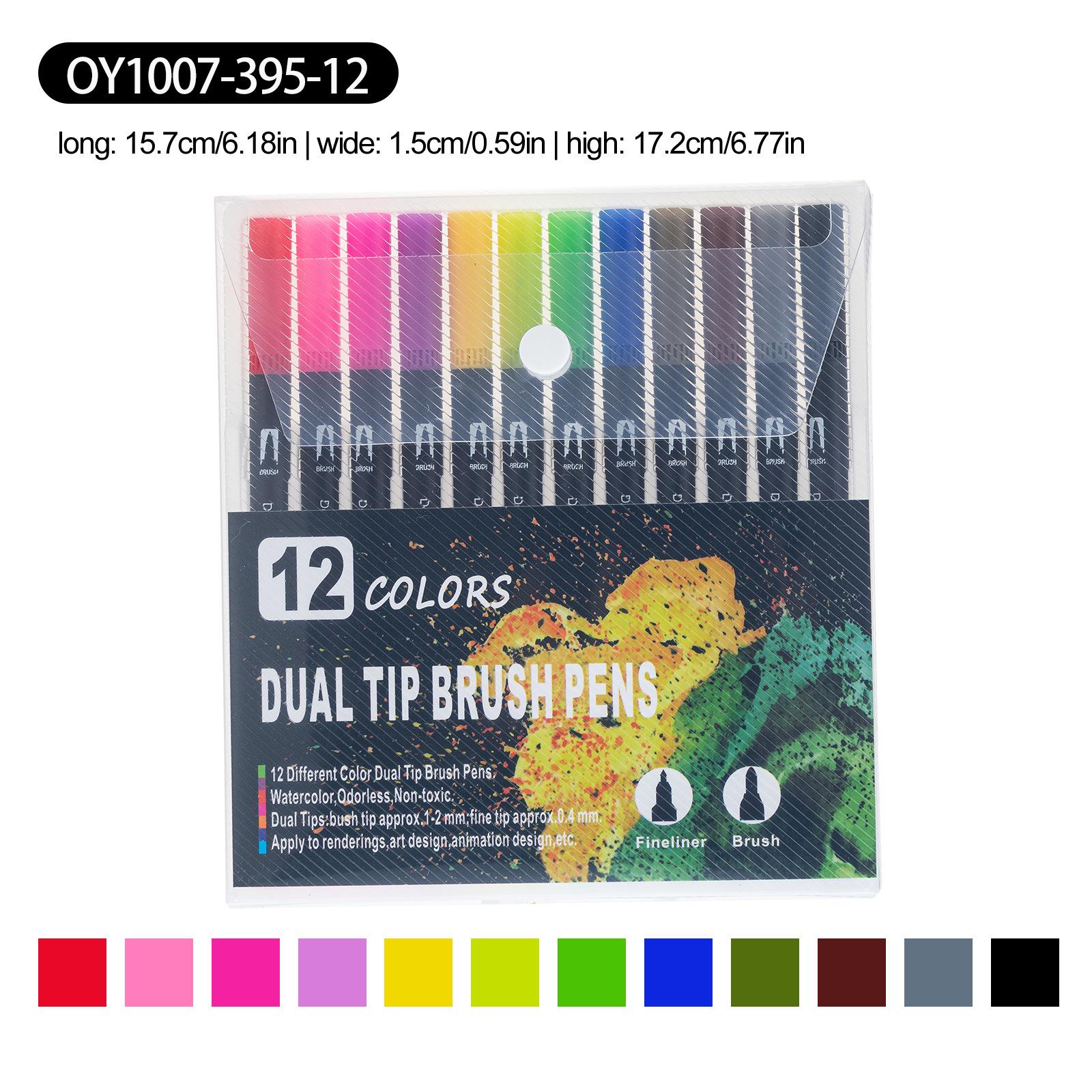 Washable Double-Ended Fineliner Paintbrush Set - Soft Tip, Non-Staining, Black Barrel, PVC Box
