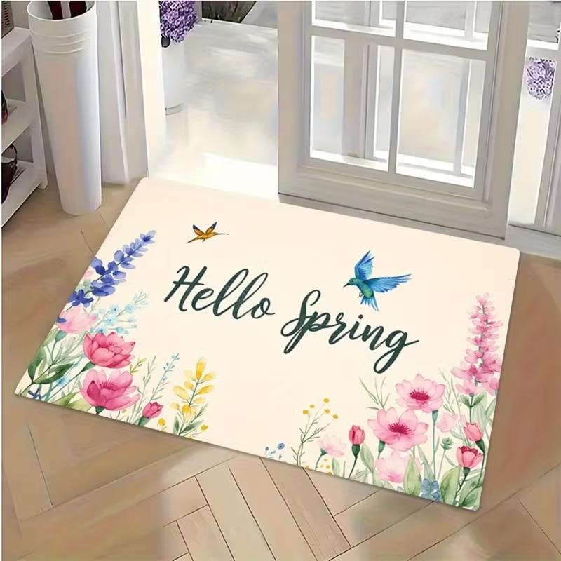 

Floral Welcome Doormat - Non-Slip Washable Polyester Mat with Pink & White Flowers for Bedroom, Living Room, or Entryway Decor 40x60CM