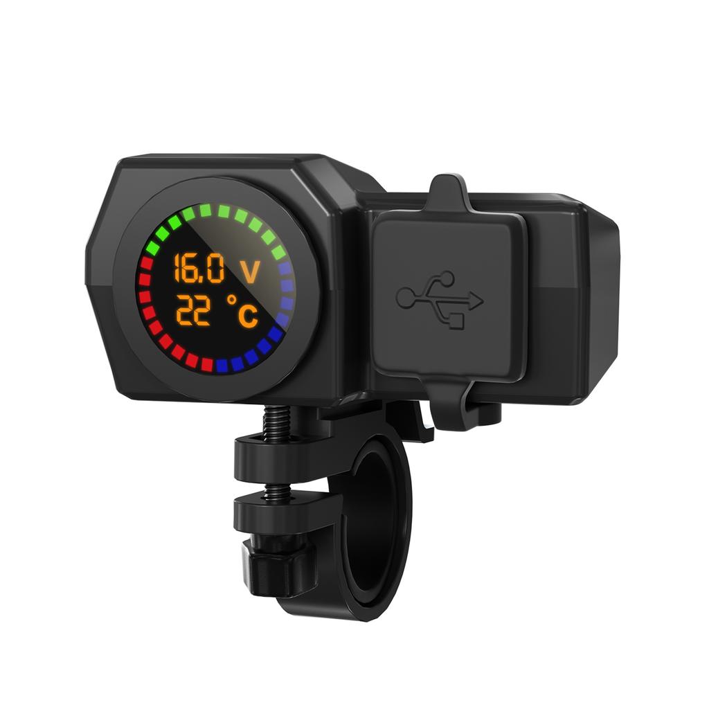 Qc3.0 Volt Meter Phone Charge Bracket Temperature Meter Black A For Moto Scooter