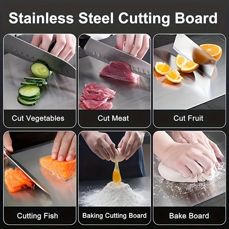 1pc Premium Stainless Steel Double-Sided Cutting Board - Thickened, Durable &, Food Grade for Kitchen & Restaurant Use, Easy To Clean with Water