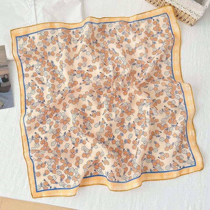 Korean Ins Style Versatile Floral Small Square Scarf For Women