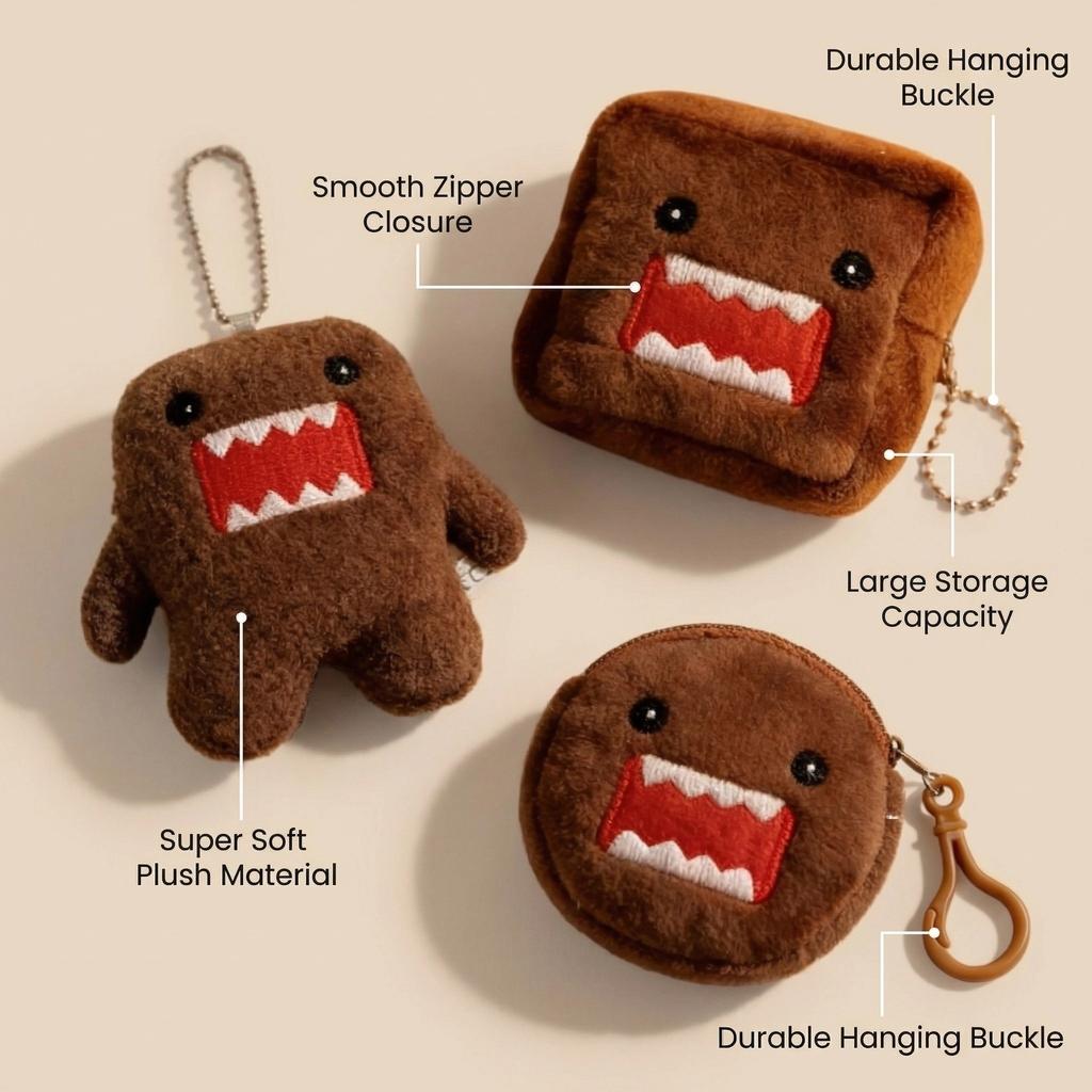 Kawaii Süßer Domo Kun Plüsch Schlüsselanhänger Münzbörse Anime Cartoon Taschenanhänger Weicher Flauschiger Schlüsselring für Fans Sammlung Geschenk