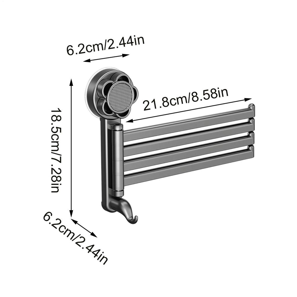 No Need to Drill Suction Cup Rotating Multi-Bar with 4 rotating arms storage rack for bathroom kitchen towels accessories