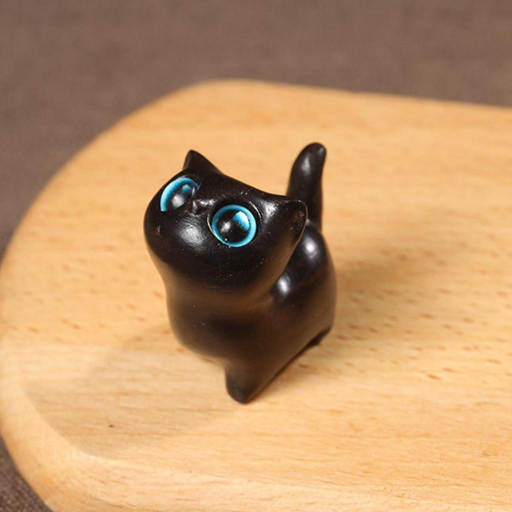 Wooden Cat Figurine Smooth Collectible Cute for Desk, Display