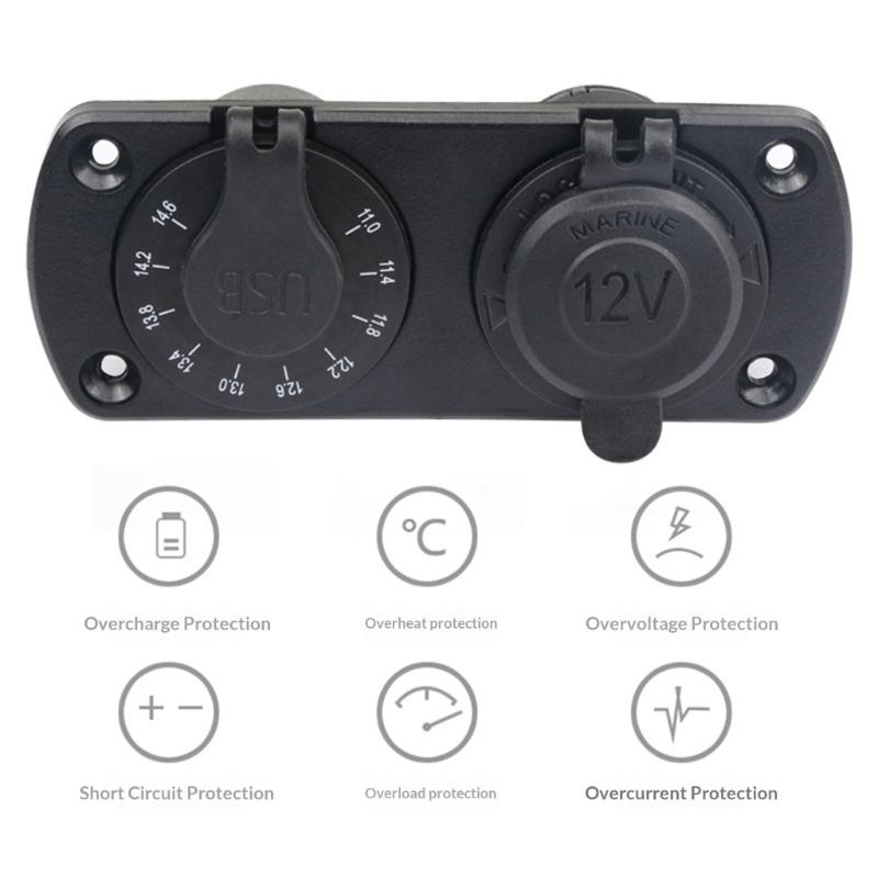 12-24V Double USB A 4.8A Fast Charging Marine Car Switches Panel with Voltage Display Waterproof Cover and Safety Protec