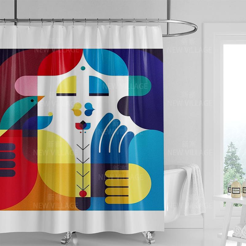 Mexican-Style Colorful Female Shower Curtain-Lady In Bright Attire, Cacti, Watermelons,Birds & Flowers, High-Quality, Waterproof