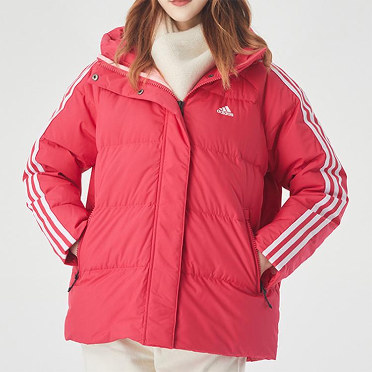 Adidas Geacă Pufoasă cu Dungi Sport Casual și Căldură Rezistentă la Vânt Îmbrăcăminte Exterioară pentru Femei Roz GF0003