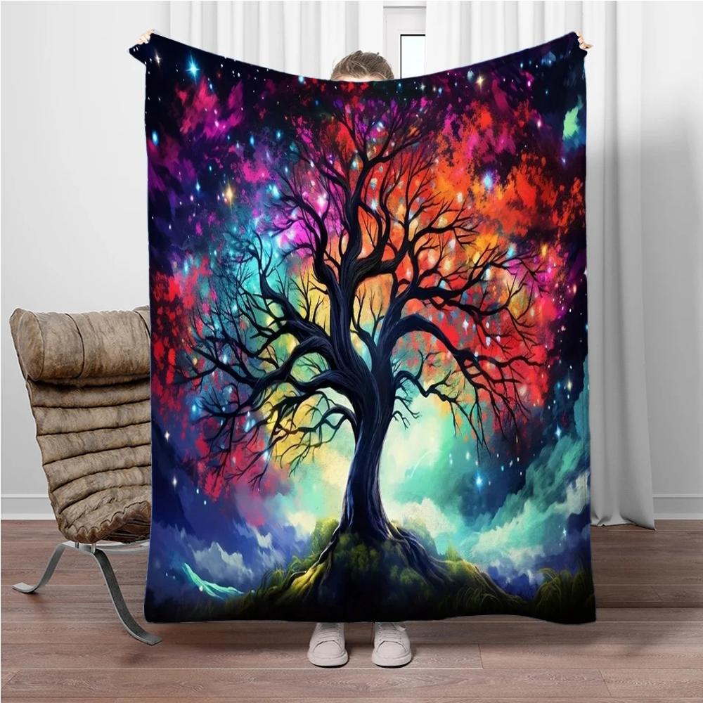 3D Abstract Tree Of Life Flannel Blanket Fluffy Children Sofa Plush Bedspread Throw Lunch Blanket for Sofa Bed Nap Cover Kids