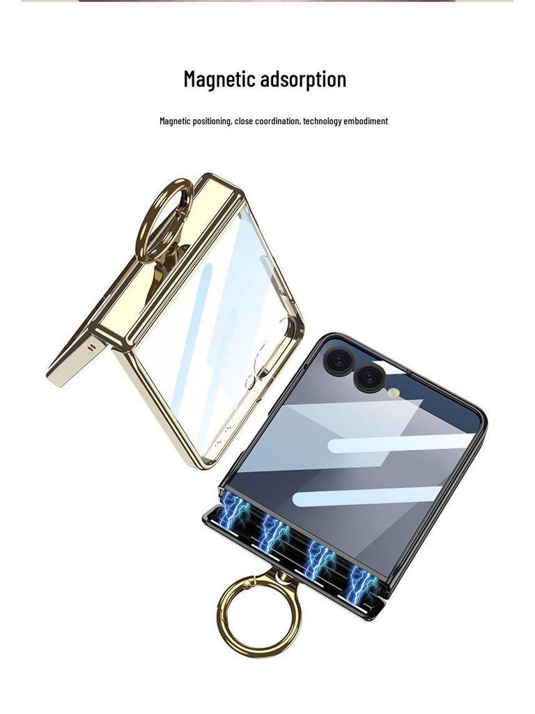 Samsung Z Flip7 Case: 360° Rotating Stand with Wireless Charging, Flip6 Compatible, Transparent Protective Hinge Cover
