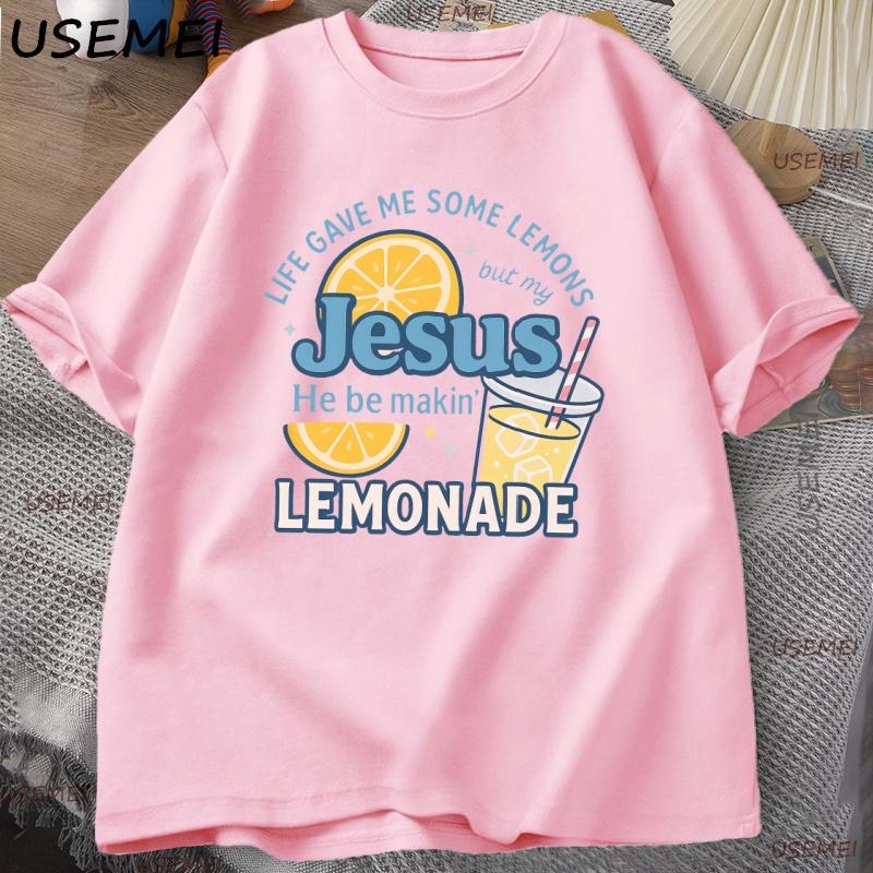 

Life Gave Me Some Lemons But My Jesus T Shirt Lemonade Tee Child of God Faith Christian Bible Verse T-shirt Men Clothes S рожевий