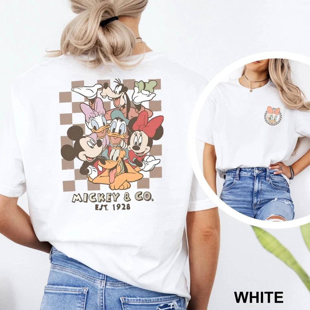 Mickey Co Est 1928 Checkered Shirt Retro Mickey And Friends Shirt White S