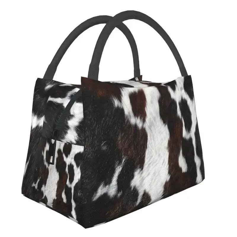 Custom 3D Printing Brown Checkered Cowhide Patche Lunch Bag Women Cooler Thermal Insulated Lunch Boxes for Office Travel