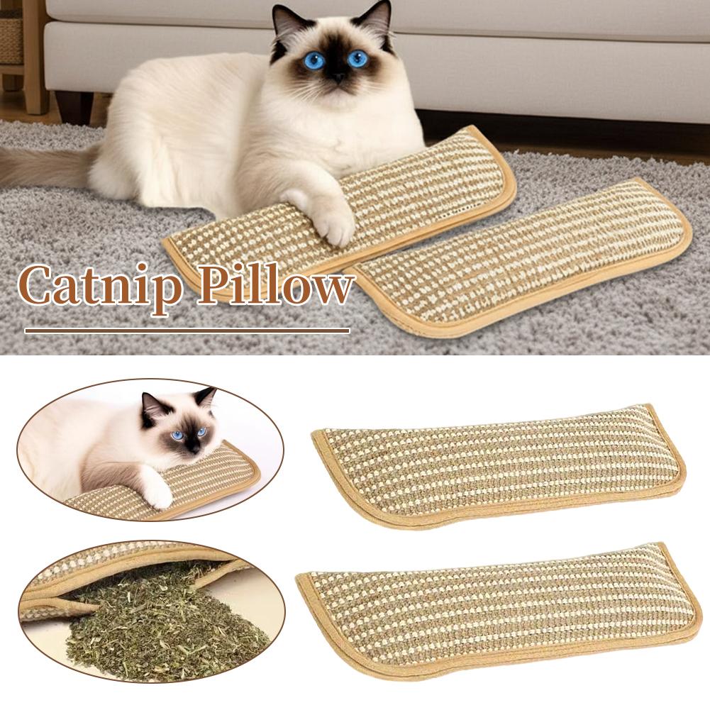 Catnip Chew Pillow with Jute Texture: Soothing Cat Toy for Dental Health, Scratching & Boredom Relief - Self-Play Cuddle Pad