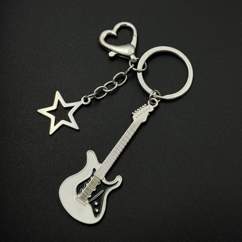 Fashion Star Guitar Keychain Pendant Simple Hanging Decorations Keyring Charm for Purse Bag Backpack Handbag