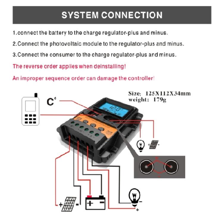 PWM Solar Charge Controller With LCD Display 10/20/30A Auto Solar Charge Battery Regulator for Electronic Device